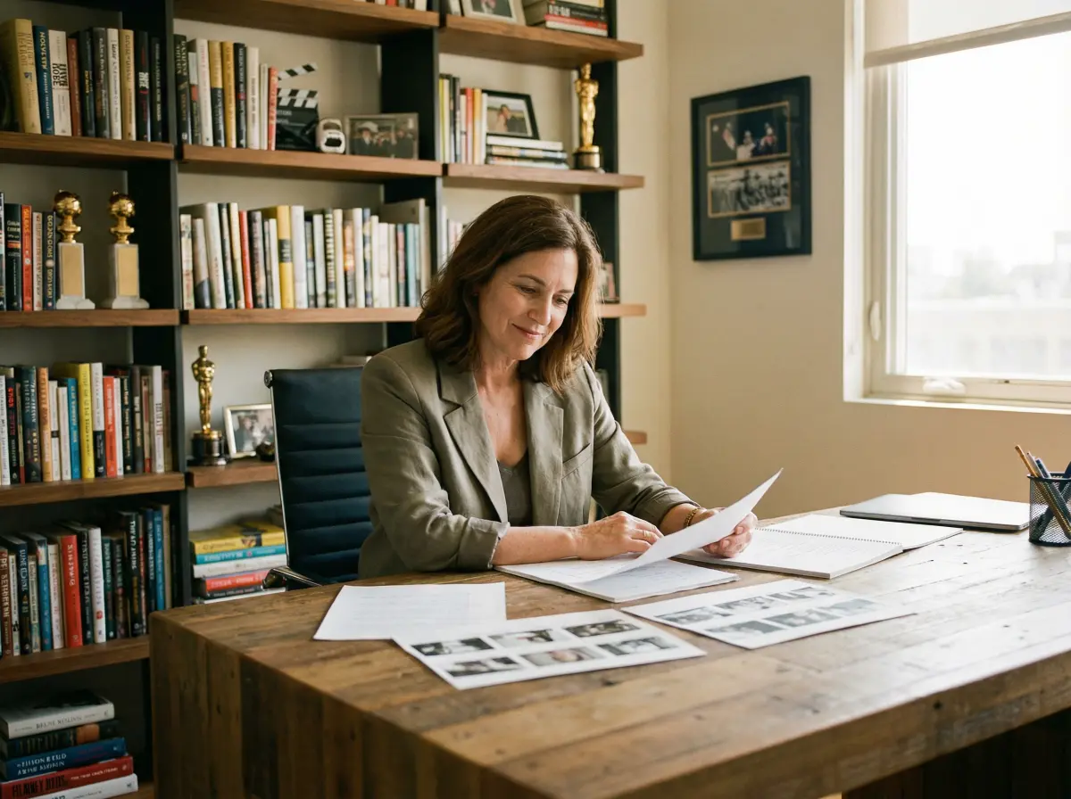 资深制片人在办公室审阅剧本的 森日向子 场景